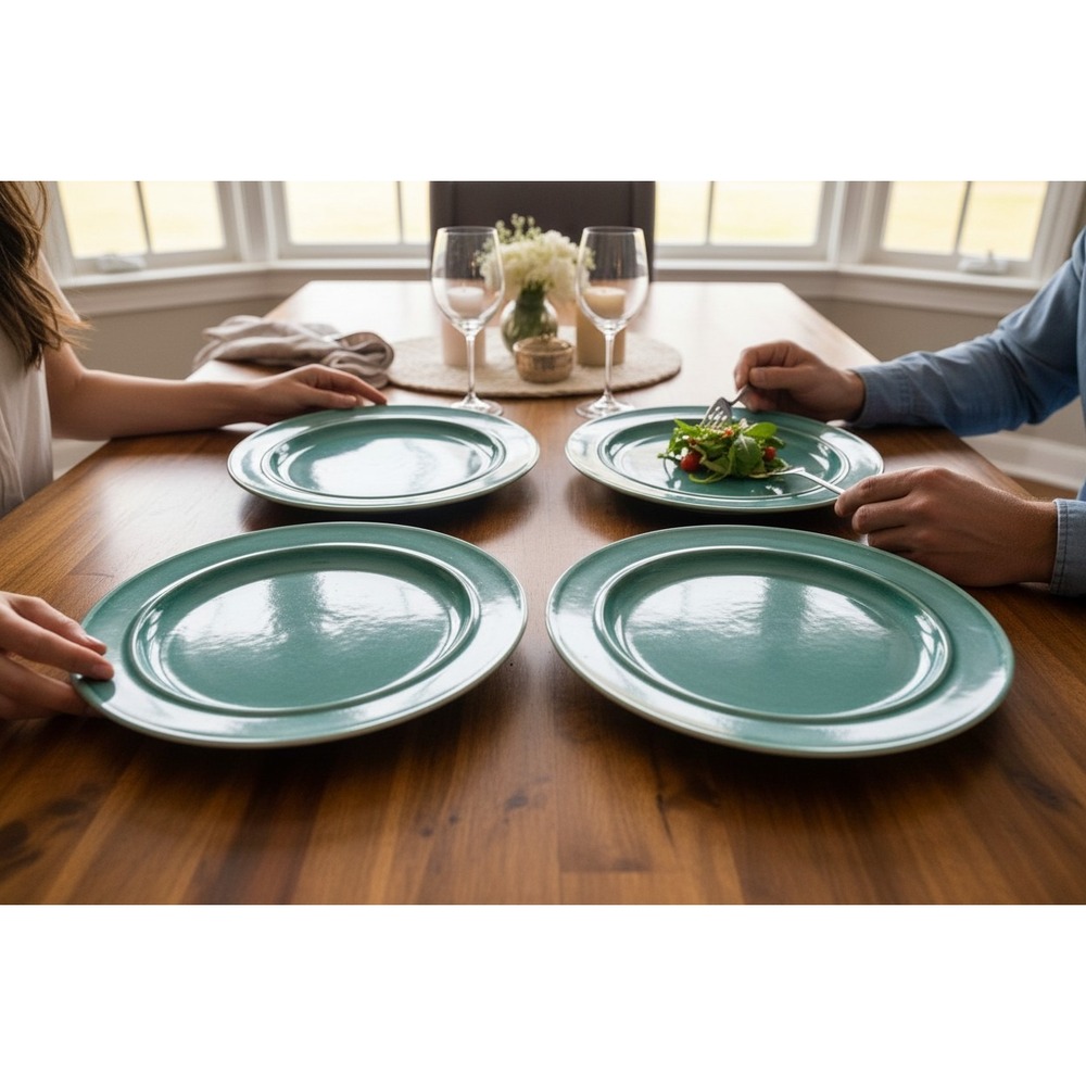 Real Simple Dinner Plates Set of 4 11" Turquoise Teal Very Good Melamine MCM